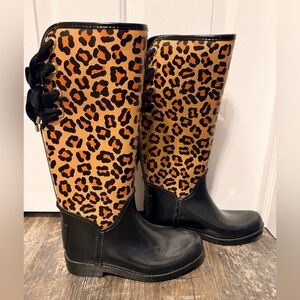 Coach Black and Leopard Print Winter Boots